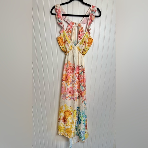 Ivory Floral Halter Style Backless Maxi Dress A43 - Picture 10 of 11
